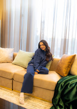 Navy Blue Cropped Hoodie with Wide Leg Pants