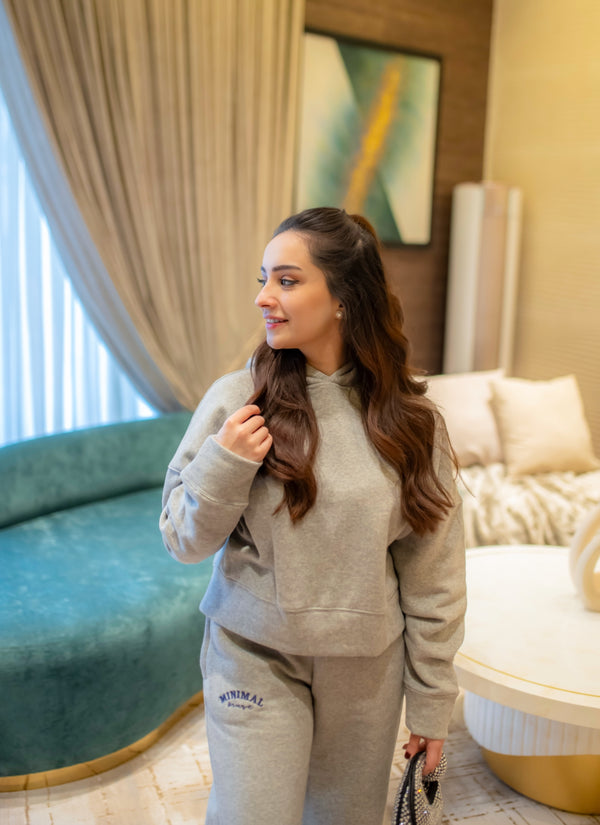 Light Grey Cropped Hoodie with Wide Leg Pants