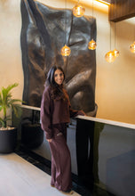 Dark Brown Cropped Hoodie with Wide Leg Pants