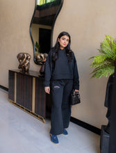 Black Cropped Hoodie with Wide Leg Pants