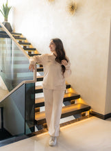 Eggshell White Half Zipper with Wide Leg Pants