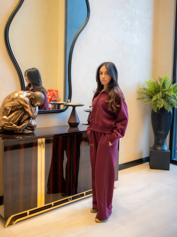 Plum Cropped Zipper with Wide Leg Pants