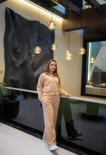 Beige Cropped Zipper with Wide Leg Pants