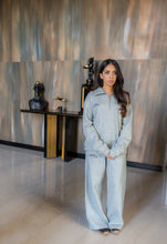 Light Grey Half Zipper with Wide Leg Pants