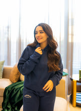 Navy Blue Cropped Hoodie with Wide Leg Pants
