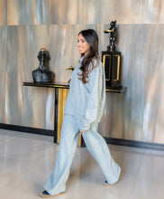 Light Grey Half Zipper with Wide Leg Pants