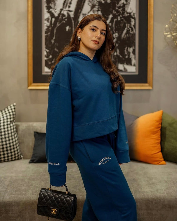 Berry Blue Cropped Hoodie with Wide Leg Pants