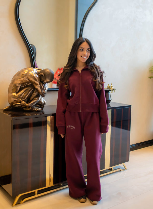 Plum Cropped Zipper with Wide Leg Pants