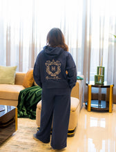 Navy Blue Cropped Hoodie with Wide Leg Pants