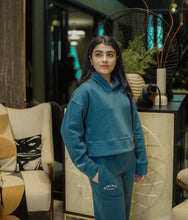 Steel Blue Cropped Hoodie with Wide Leg Pants
