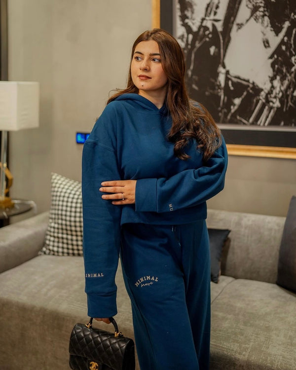 Berry Blue Cropped Hoodie with Wide Leg Pants