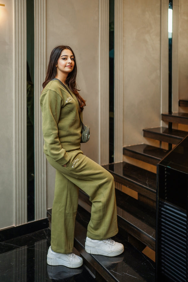 Olive Green Sweatshirt with Wide Leg Pants