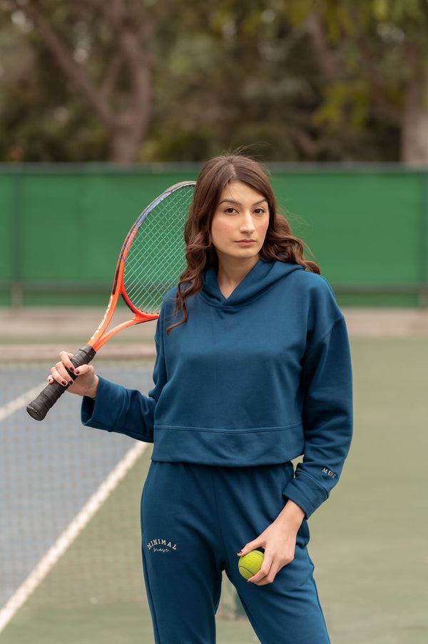 Berry Blue Cropped Hoodie with Sweatpants