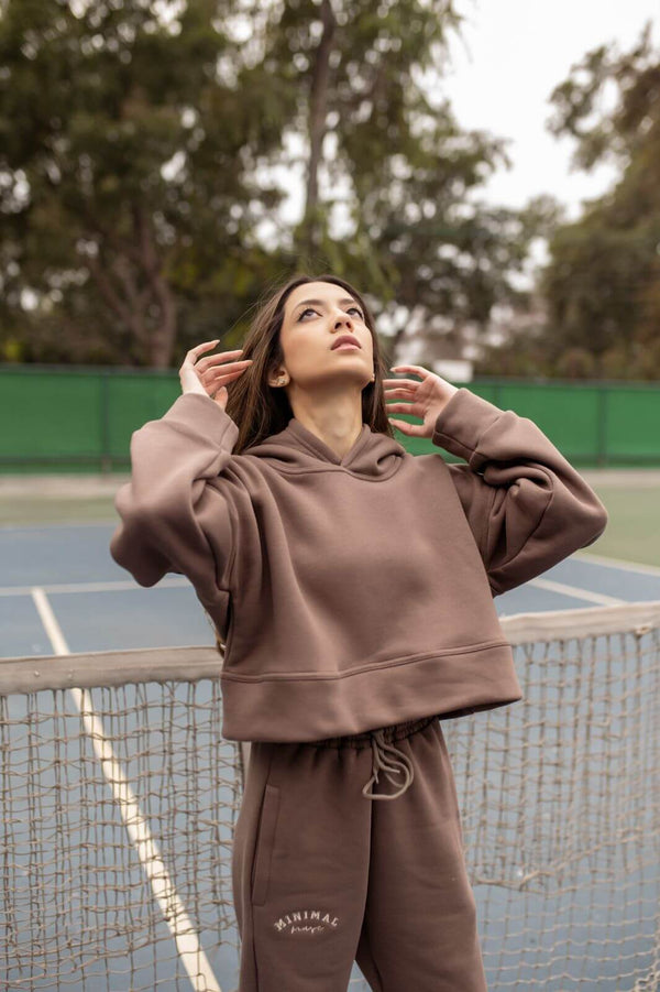 Mocha Cropped Hoodie with Sweatpants