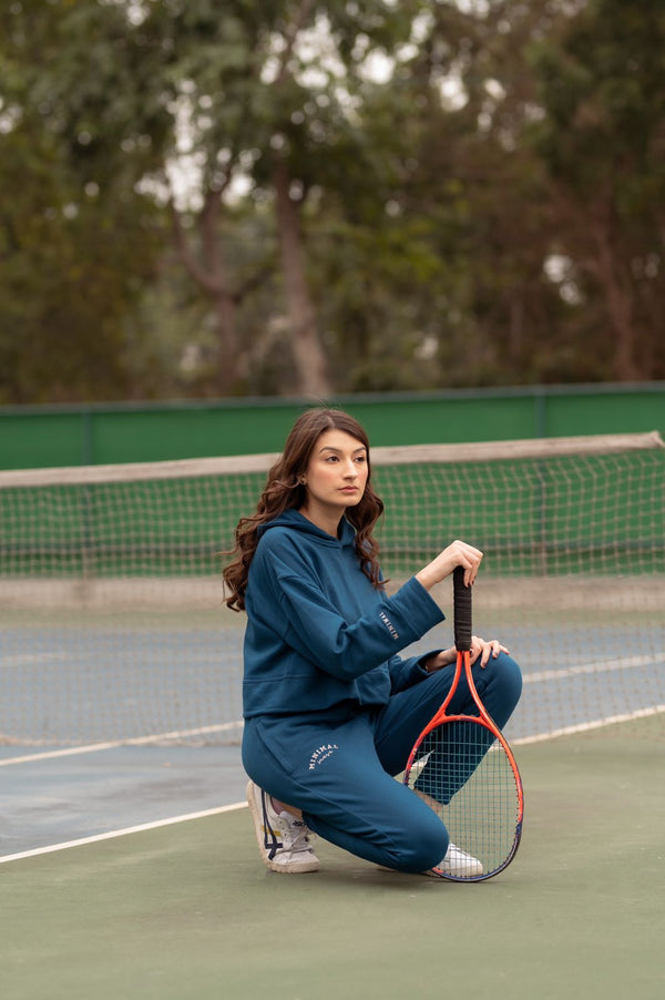 Berry Blue Cropped Hoodie with Sweatpants